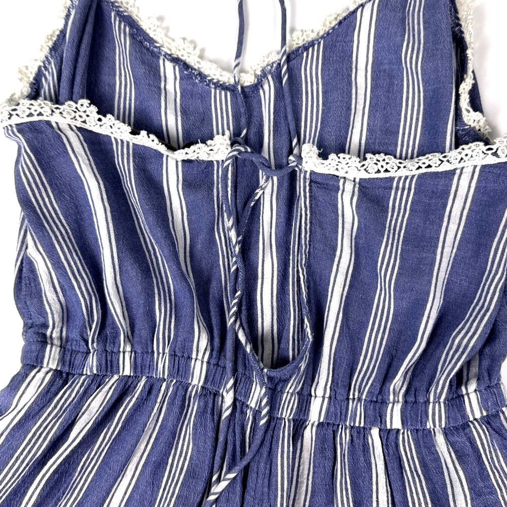 Abercrombie Fitch Striped Strappy Romper Size M Crochet Lace Trim Vtg Y2K Boho - Picture 6 of 13